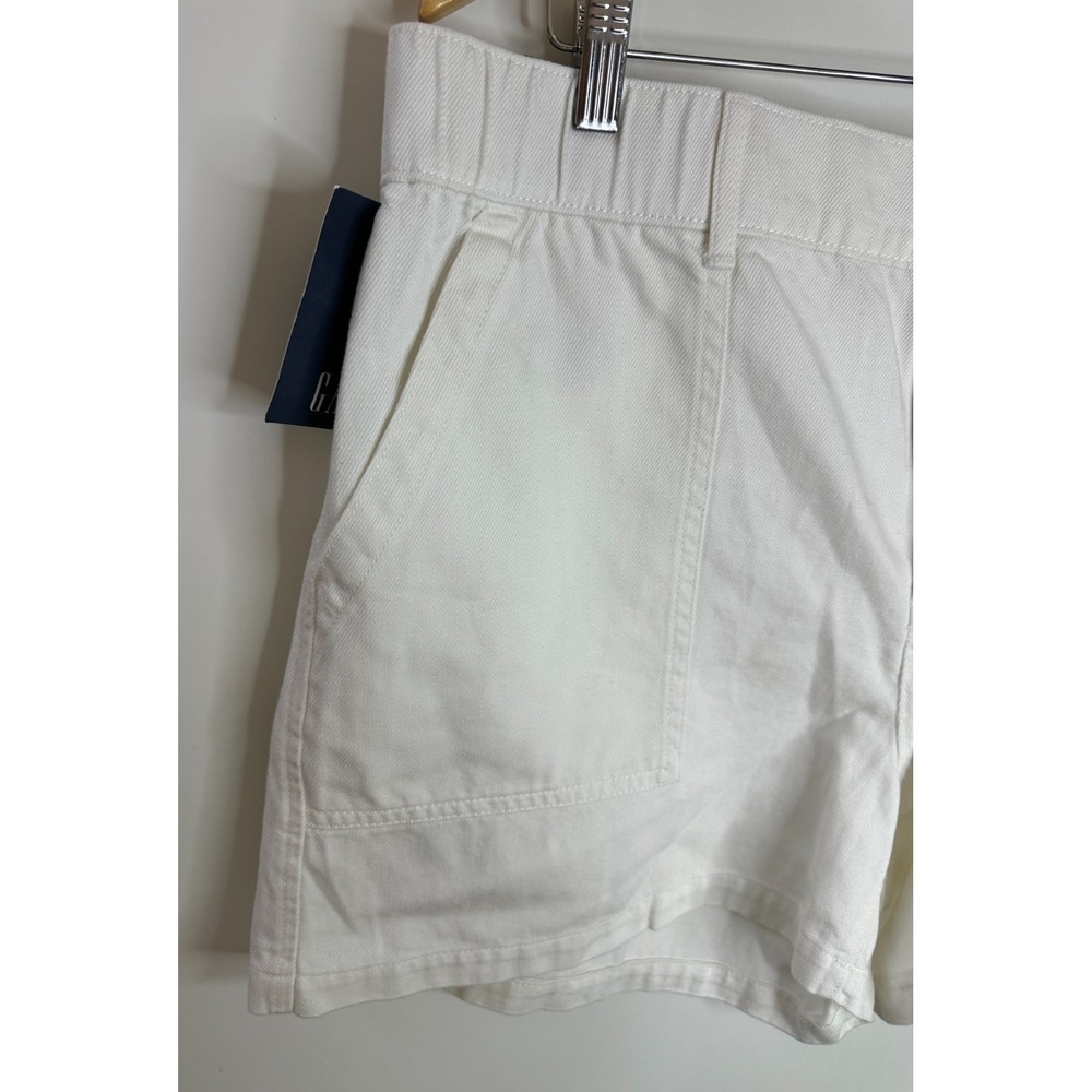 New GAP White Elastic Waist Twill Shorts High Rise 3.5" Inseam Cotton Blend XL - Picture 3 of 13